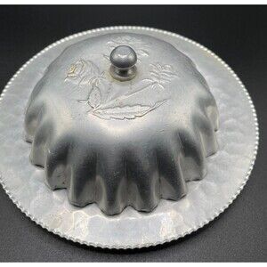 Vintage 1098 Trade Continental Mark Aluminum Wild Rose Plate 7 1/4” with lid